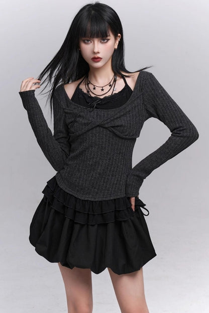 Early Gray Sleeve Halter Top