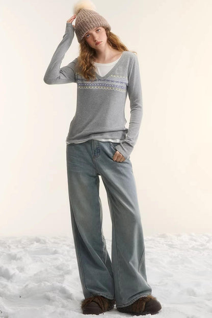 Washed Distressed Denim Pants