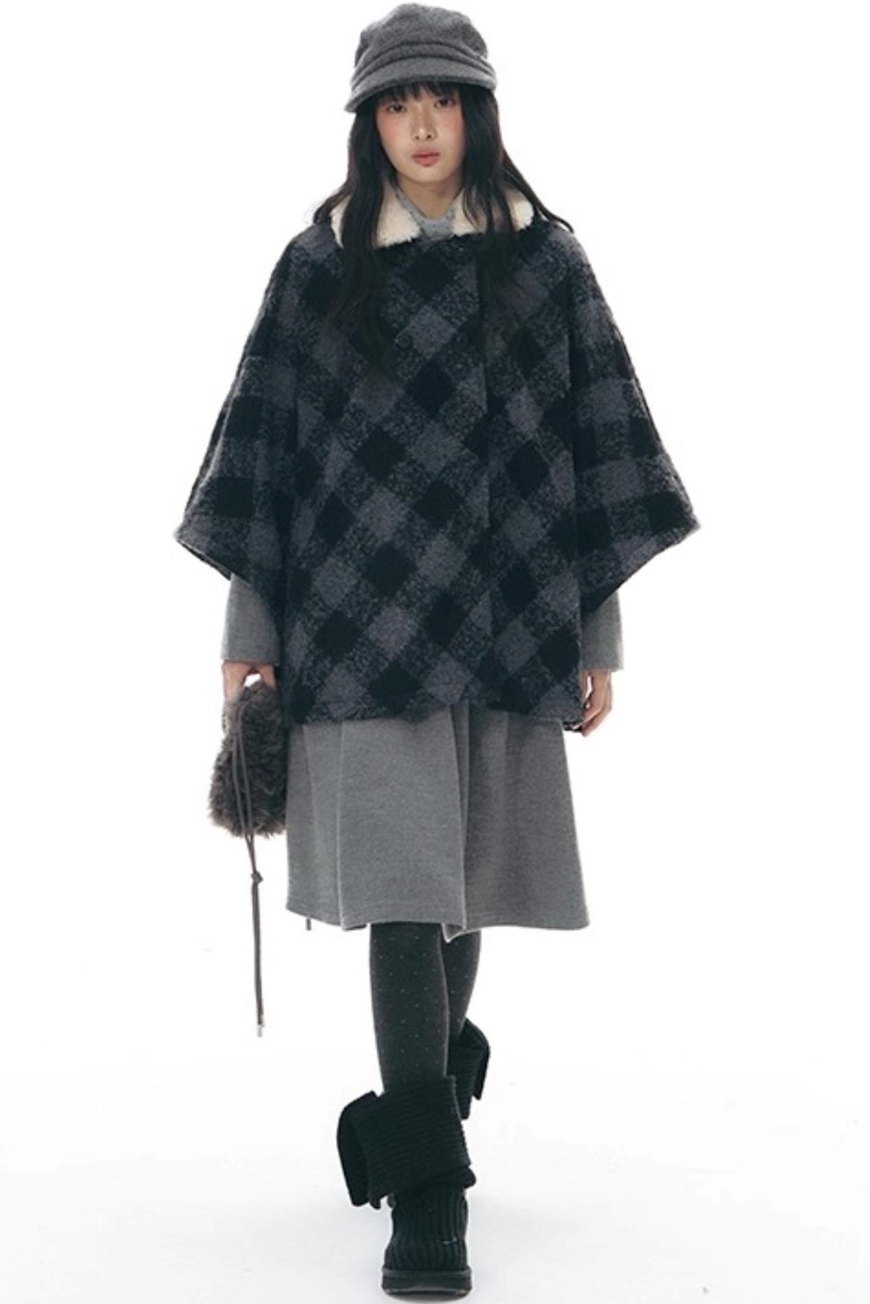 Plaid Cape Winter Coat