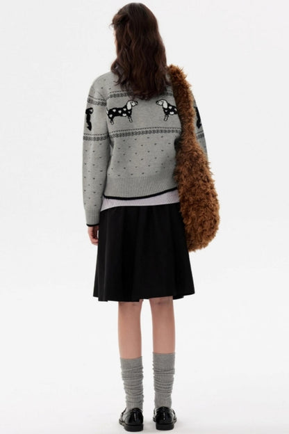 Nordic Retro Puppy Jacquard Knit Sweater
