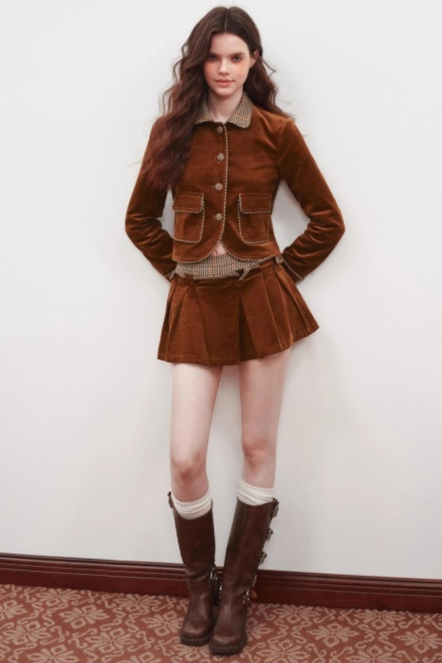 Corduroy Cardigan Suit Top Set-Up