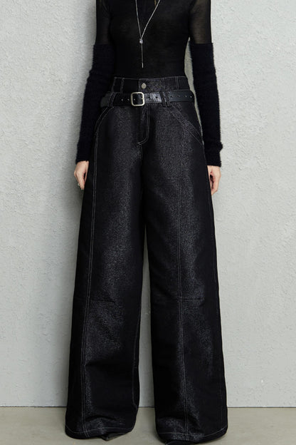 Double-Waisted Glitter Denim Pants