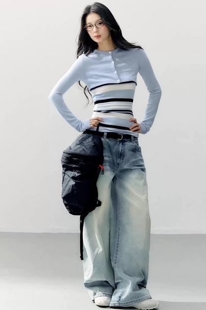 Conjunto de blusa de tirantes a rayas
