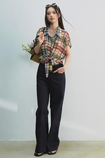 Plaid Tie Top & Midi Skirt Set-Up