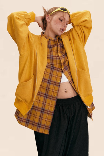 Pre-Fall Yellow Hooded Zipper Jacket