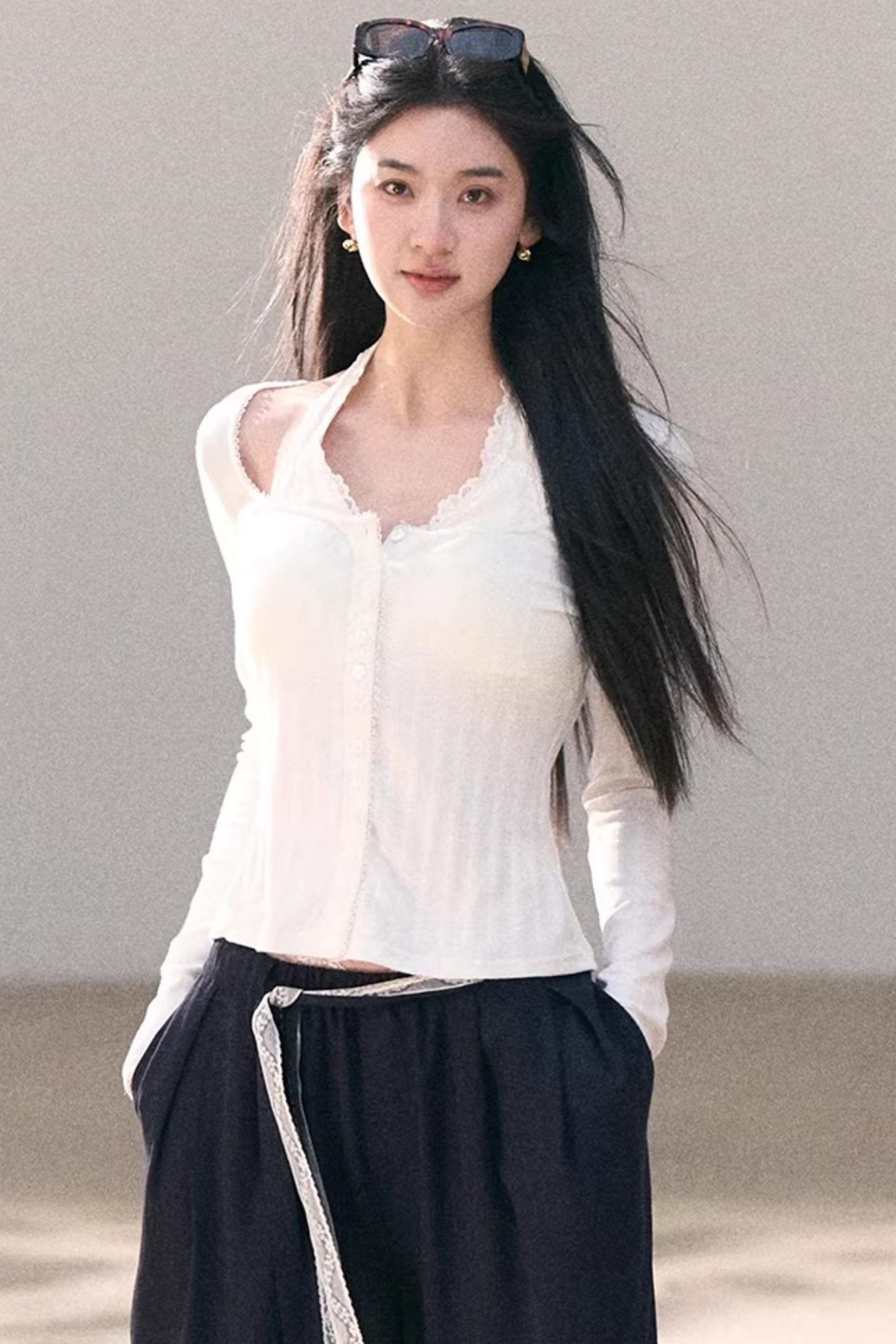 Hollow-Out Ribbed Knit Cardigan