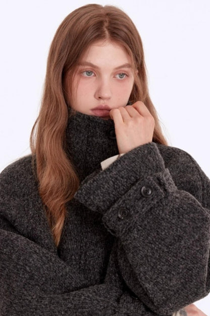 Deep Floral Gray Wool Coat