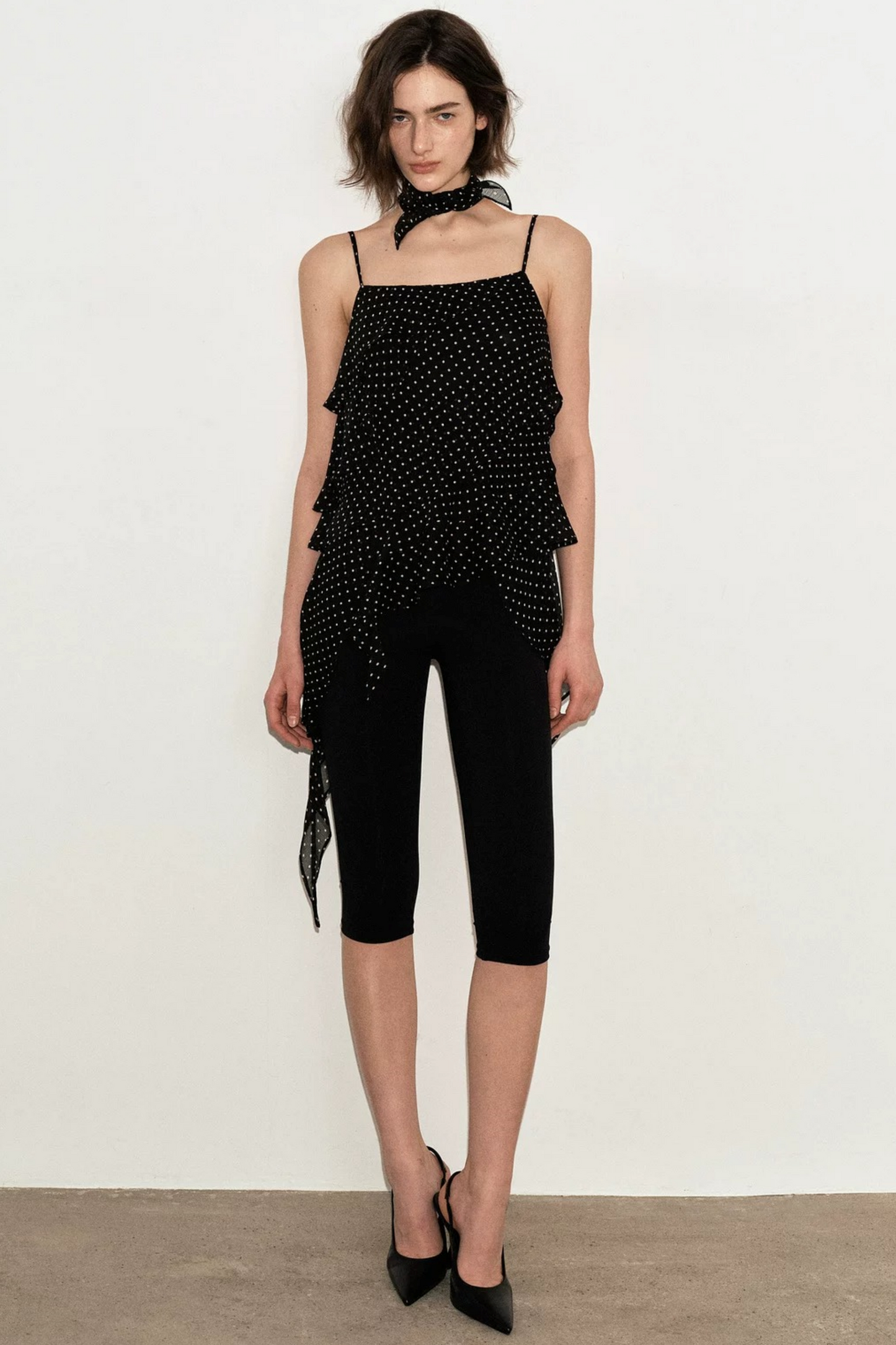 Polka Dot Asymmetric Ruffle Camisole
