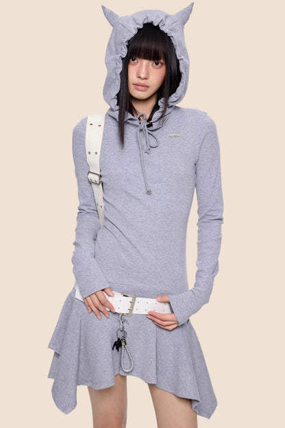 Retro Y2K Gestreiftes Kapuzenkleid