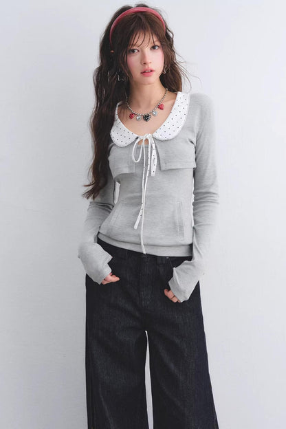 Polka Dot Lace Cardigan Set