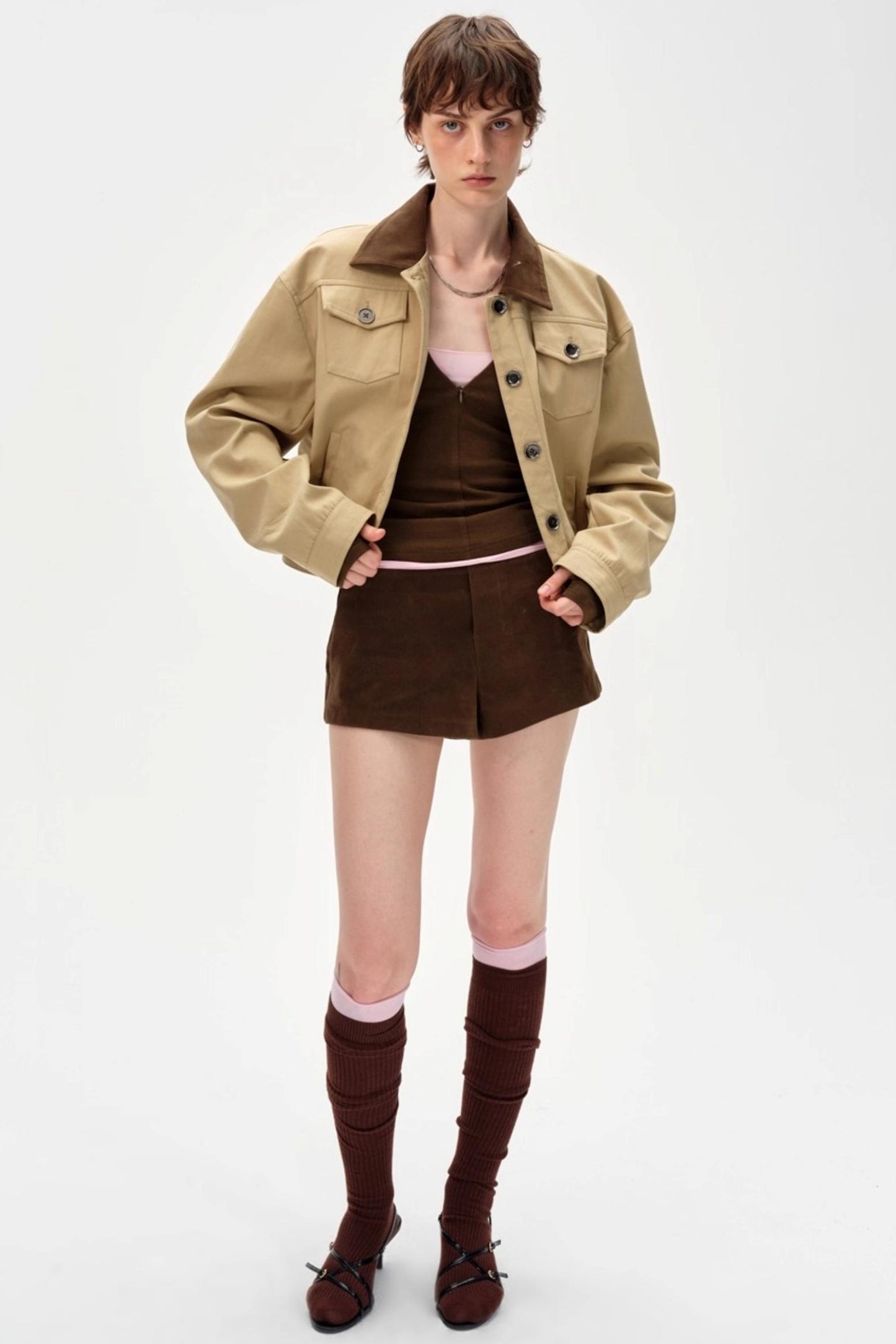 Color-Blocking Lapel Cargo Jacket