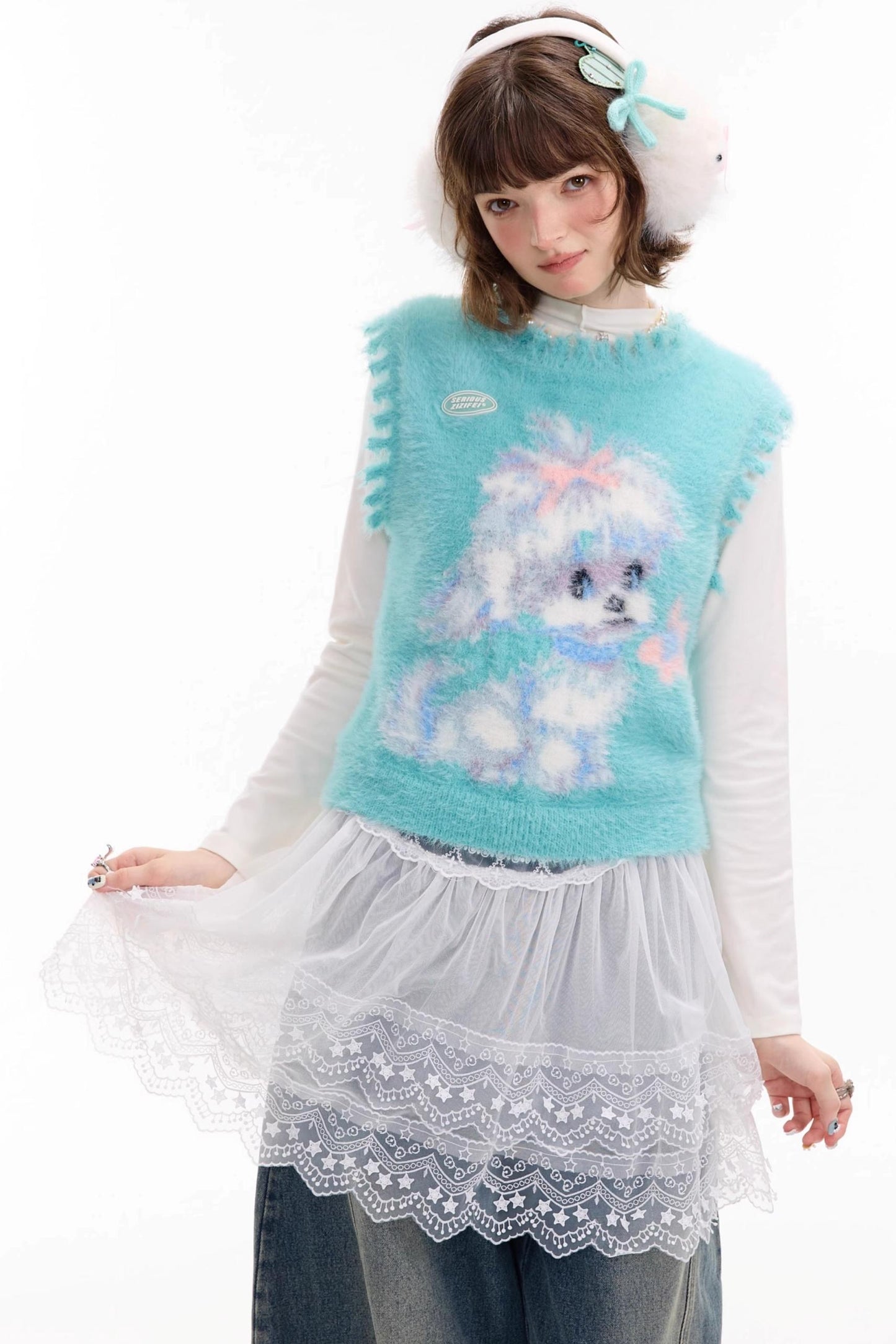 Autumn Vintage Teal Dog Knitted Sweater