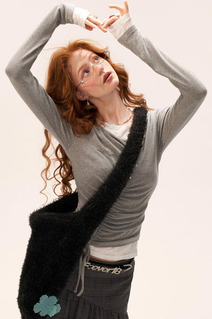 Slim Lace Sleeve T-Shirt