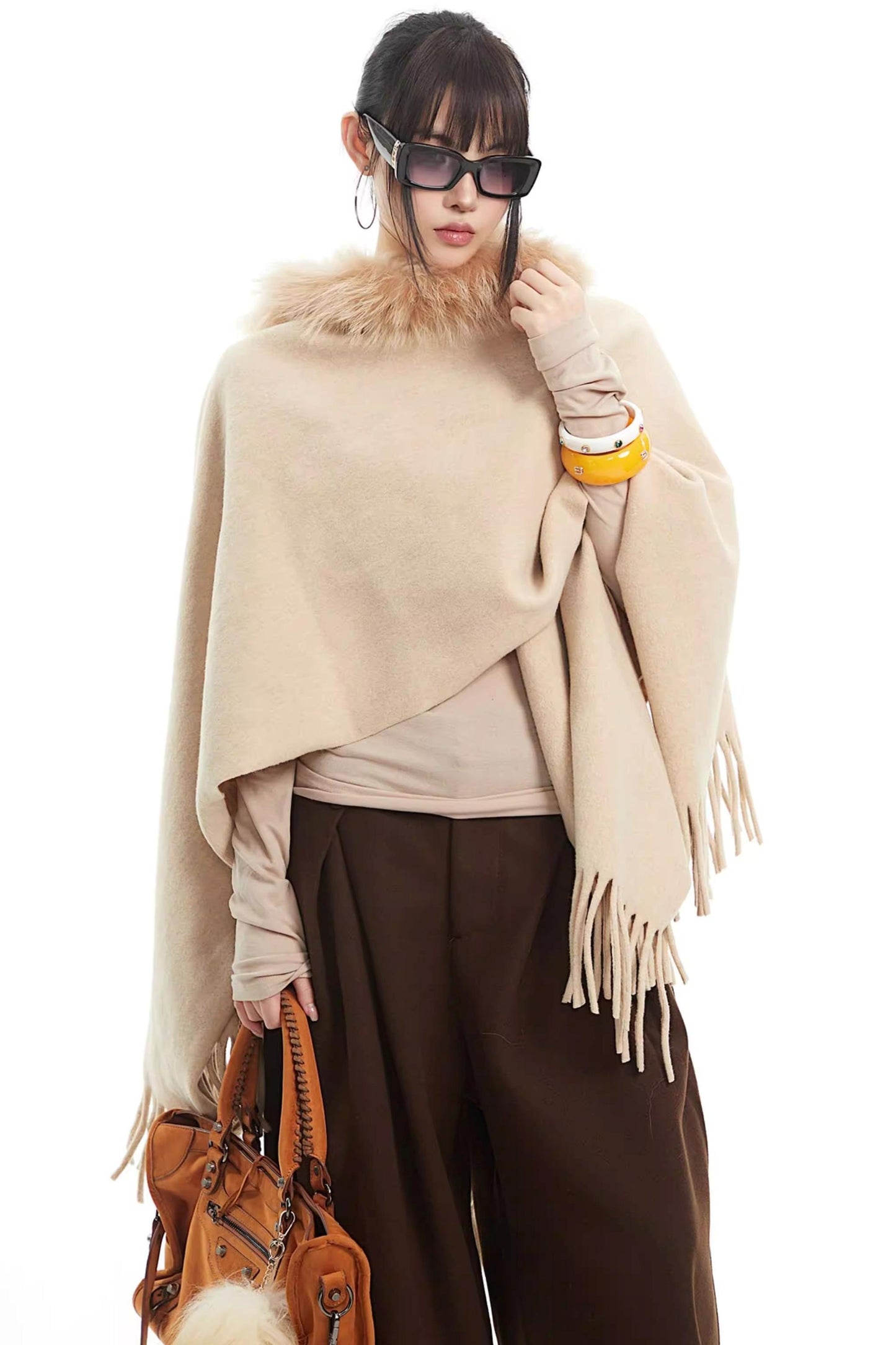 Khaki Fur Collar Knit Vest