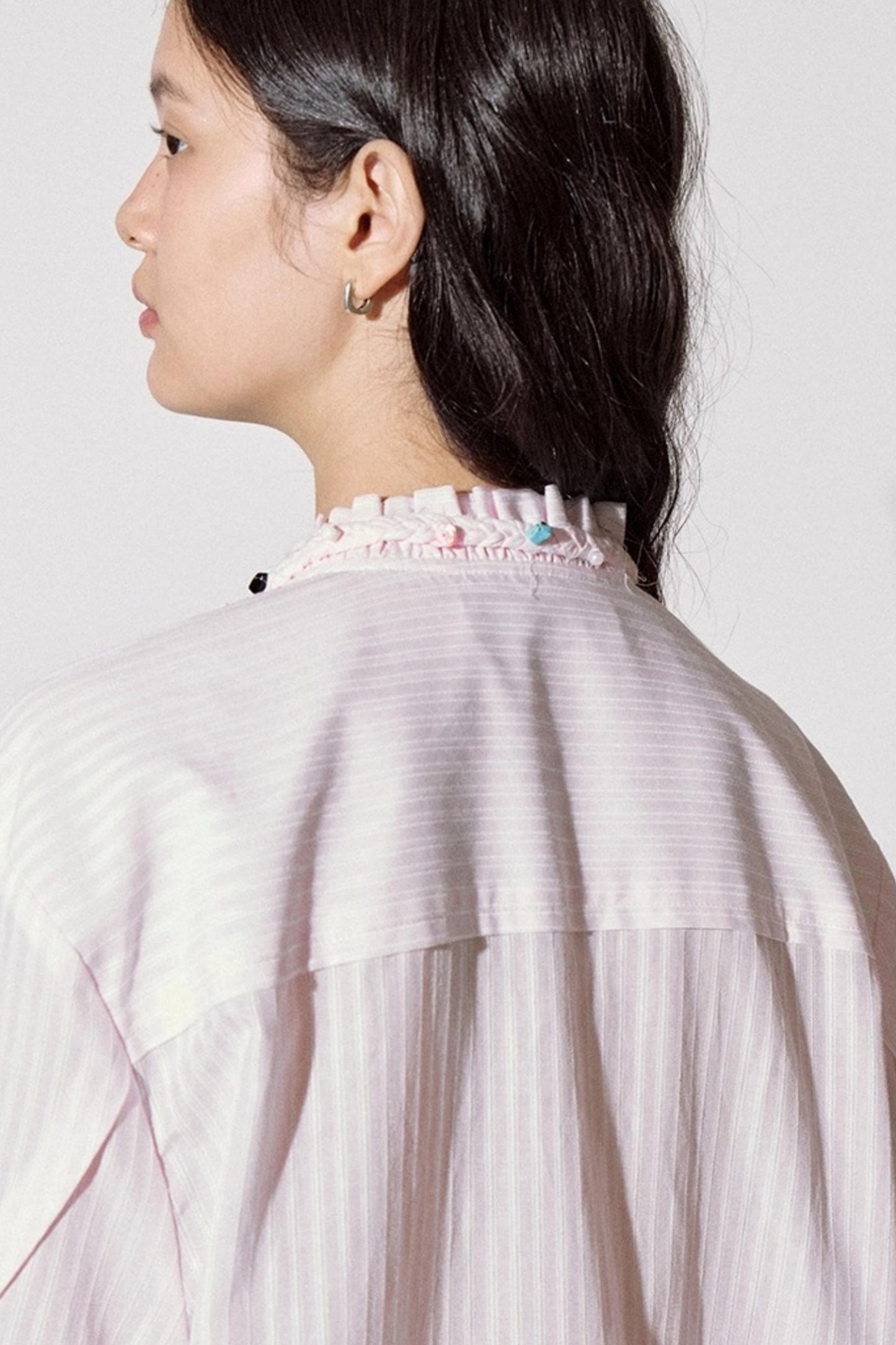 Asymmetrical Ruffle Striped Shirt