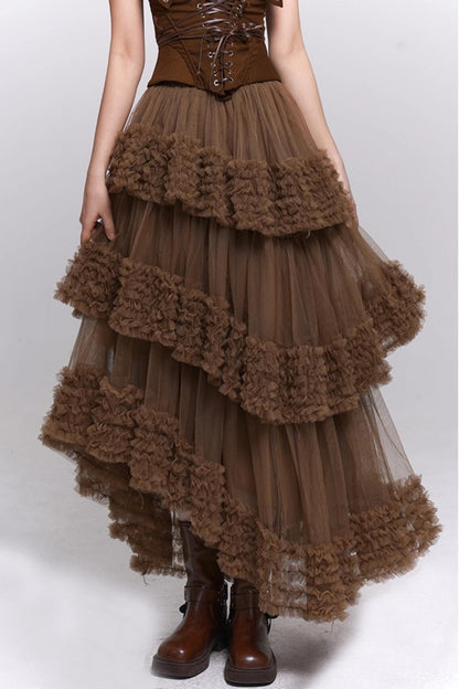 Brown Fluffy Cake Skirt