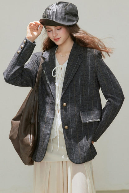 Autumn Wool Blend Plaid Blazer