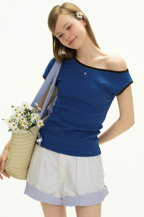 Off-Shoulder Striped T-Shirt