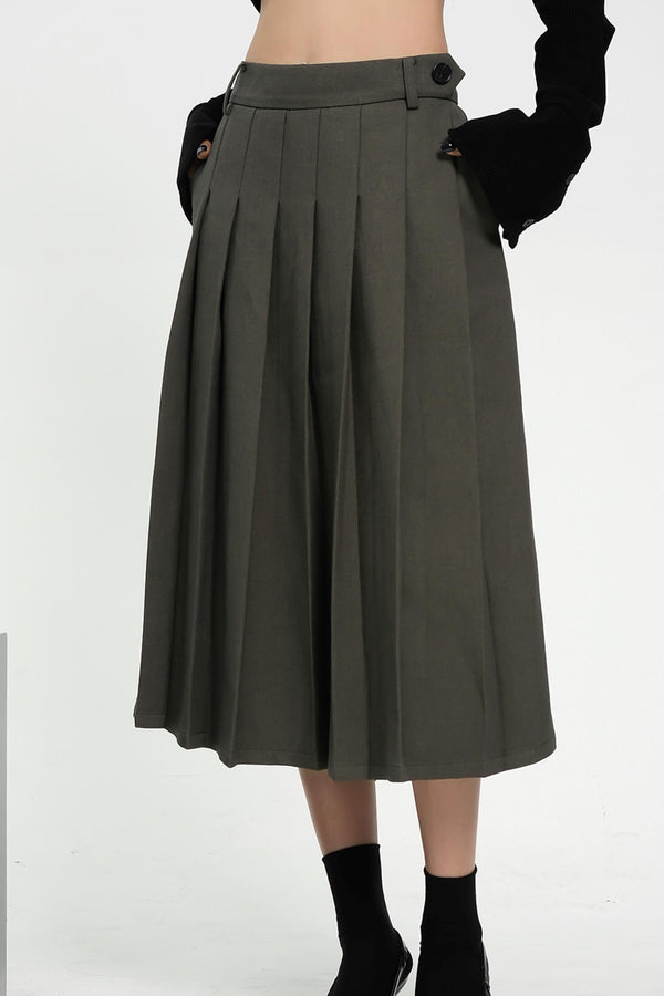 High-Waisted A-Line Pleated Skirt