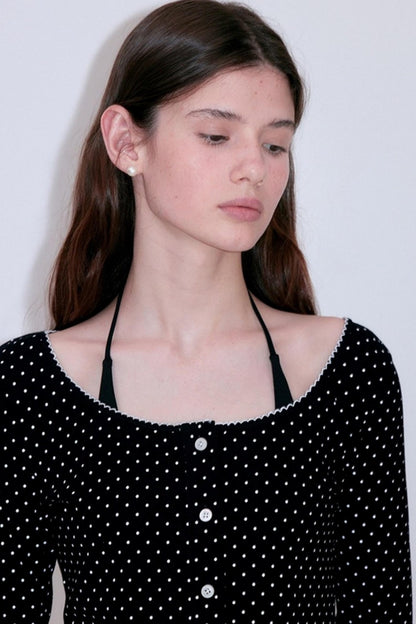 French Romantic Polka Dot Knitted Blouse