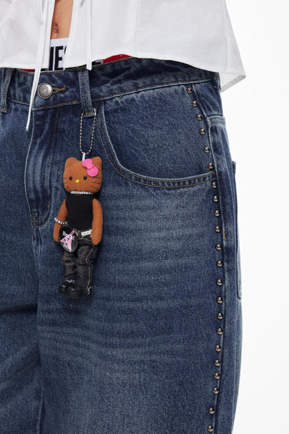 Vintage Blue Beaded Wide-Leg Jeans