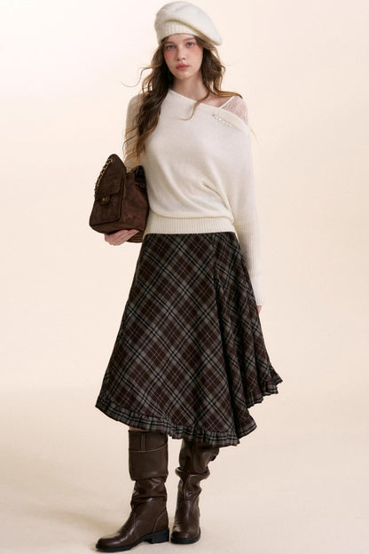 Irregular Ruffled Plaid Skirt