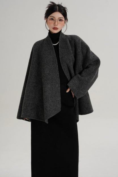 Elegant Lace-Up Woolen Coat