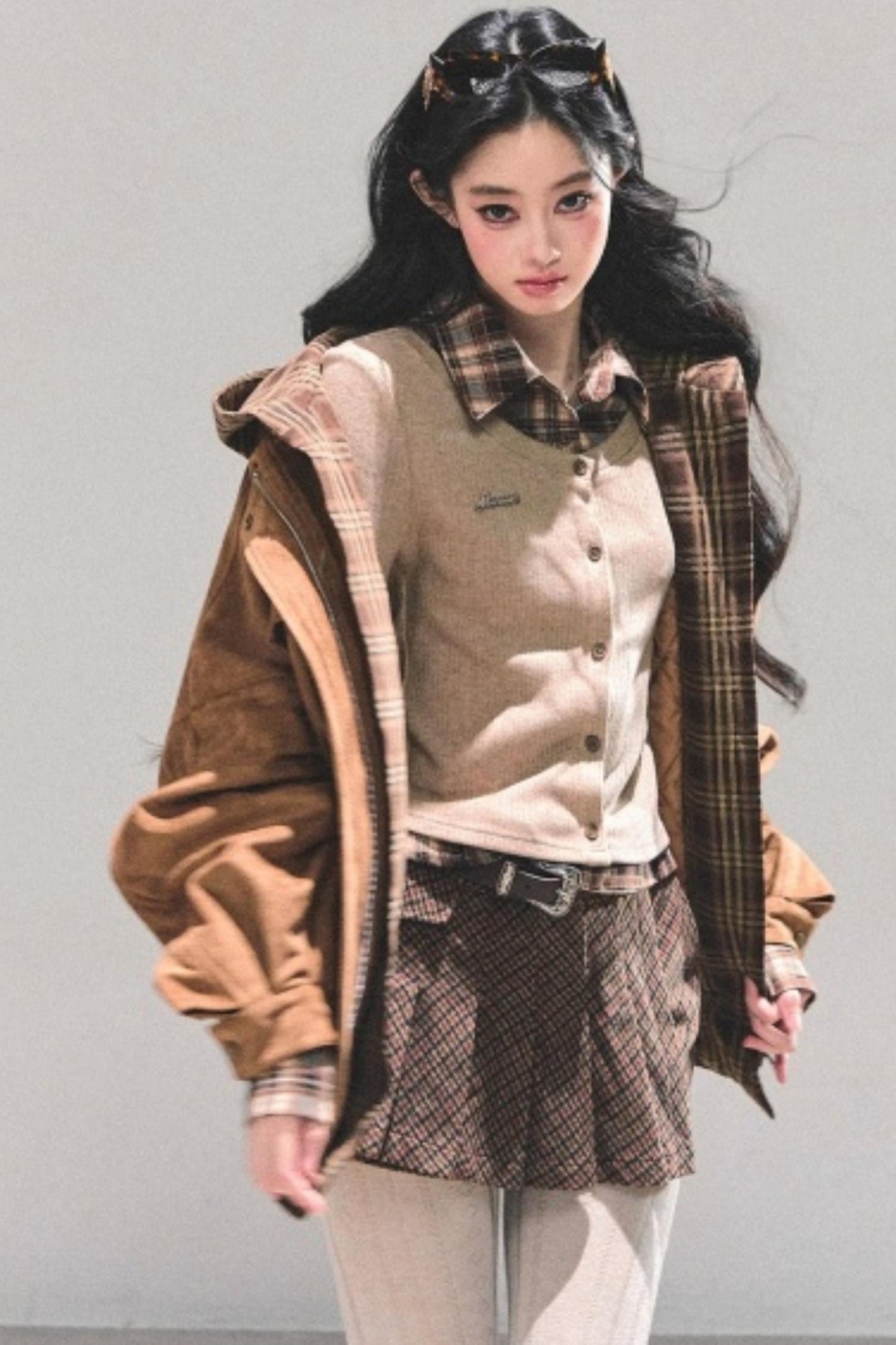 Hepburn Plaid Hooded Coat