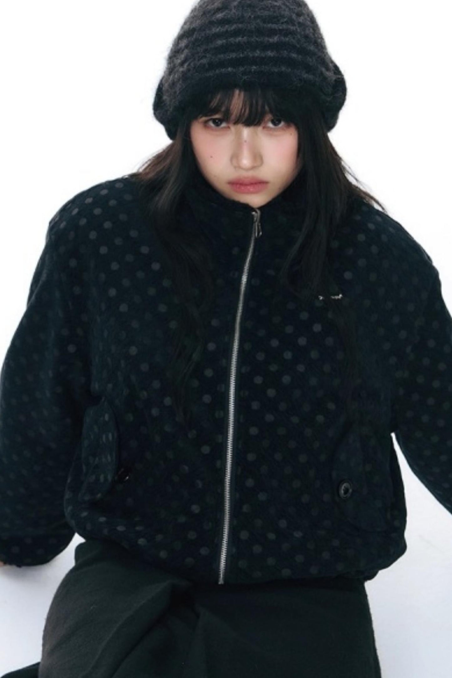 Polka Dot Woolen Reversible Jacket