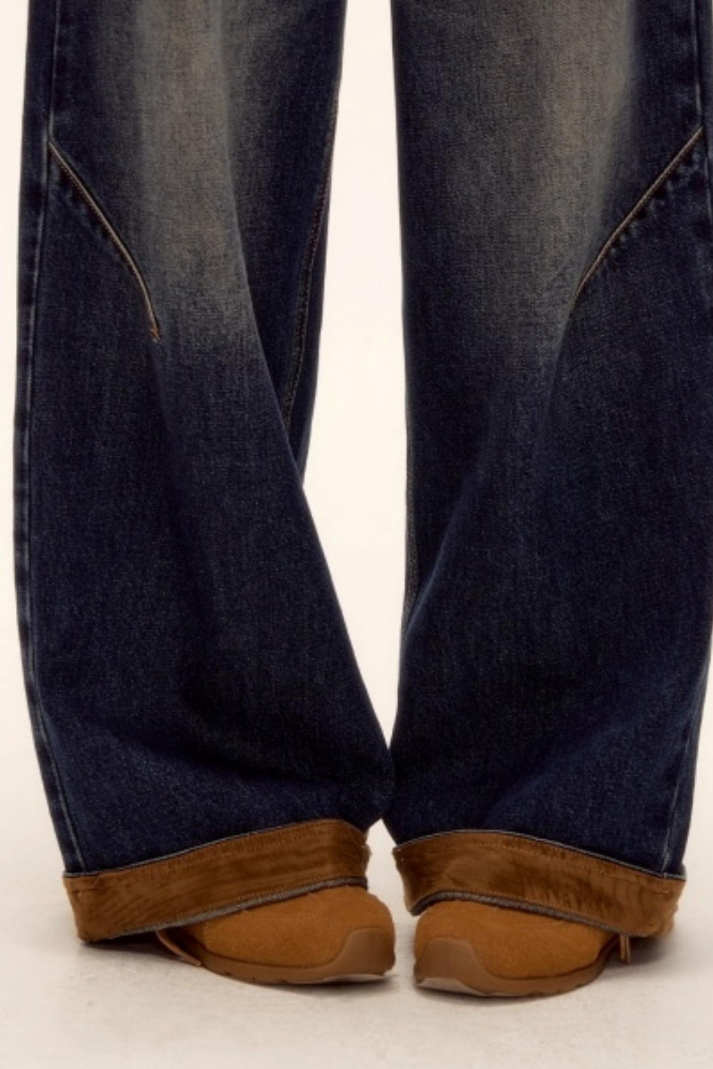 Suede Patchwork Denim Pants