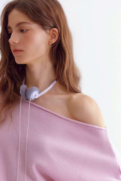 Rolled Edge Off-Shoulder Wool Sweater