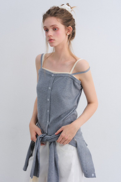 Gray Wool Knit Cardigan Set