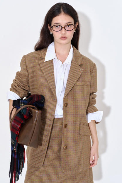 Color Block Plaid Suit Jacket