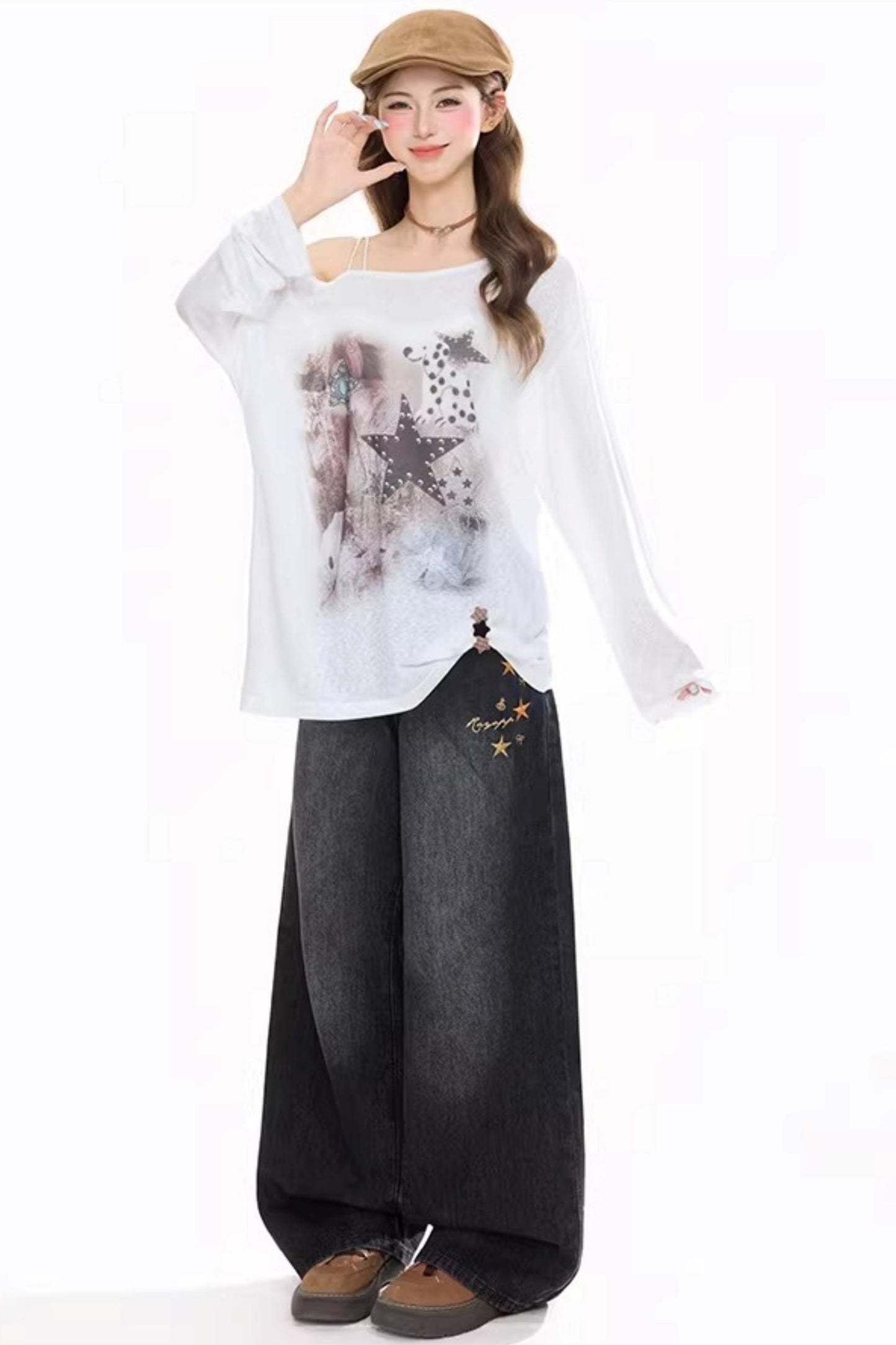 Retro Star Embroidery Jeans