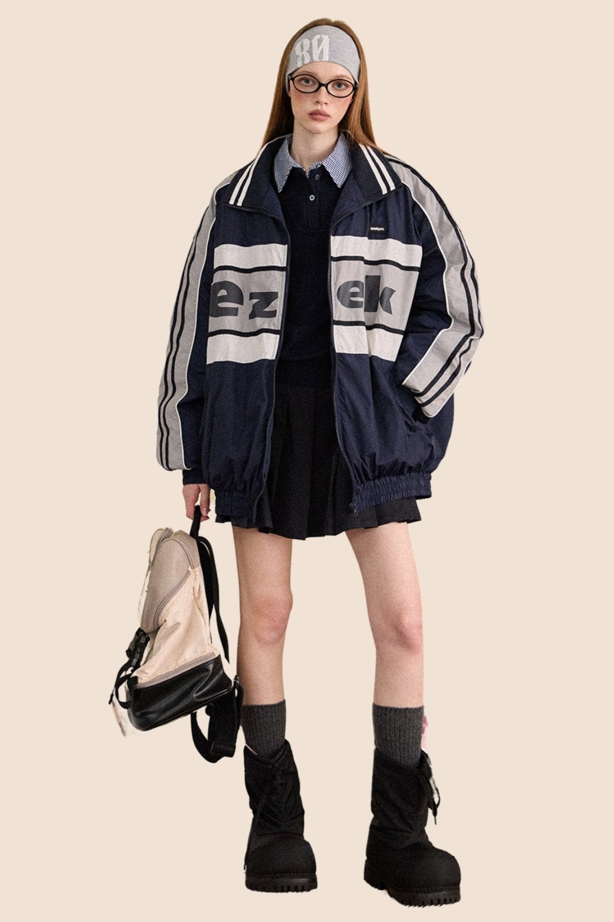 Retro Striped Sleeve White Duck Down Jacket