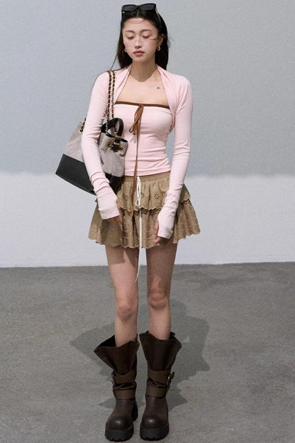 Fall Bandeau With Cardigan Set