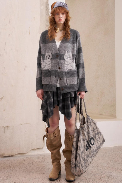 Symmetrical Striped Knitted Cardigan Jacket