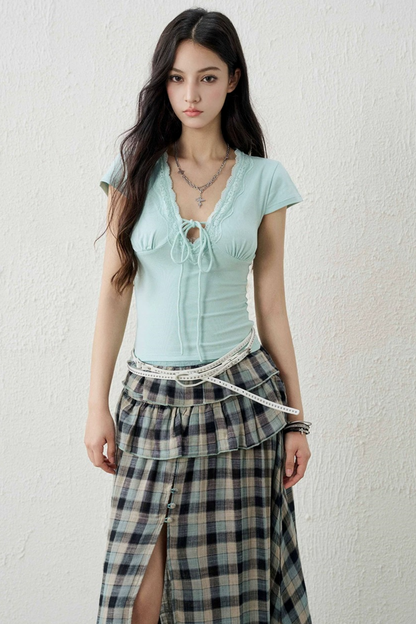 Mint Green Lace Trim Top