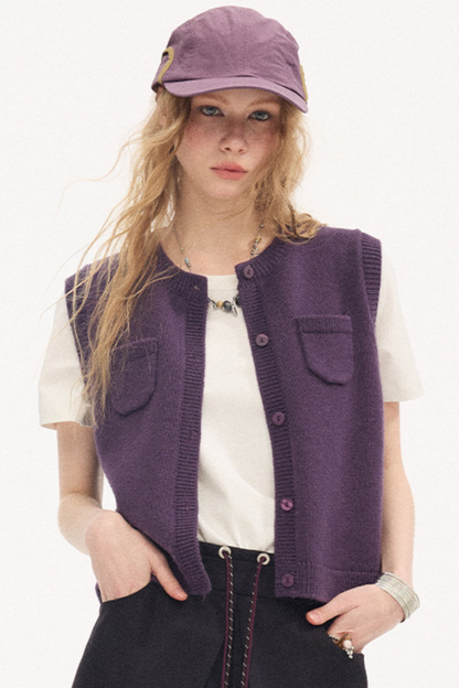 Rundhals Strickweste Cardigan