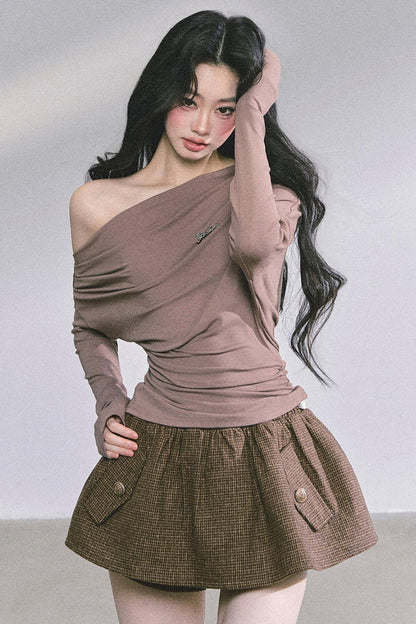 Melbourne Korean Slanted Shoulder T-shirt