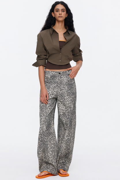 Retro Leopard Print Cotton Pants