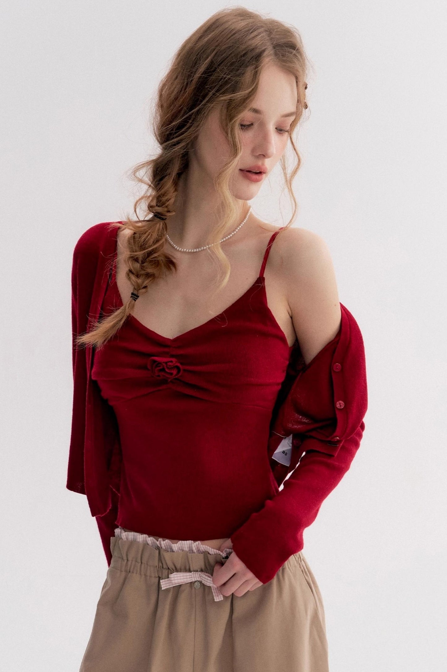 Red Knit Suspender Set