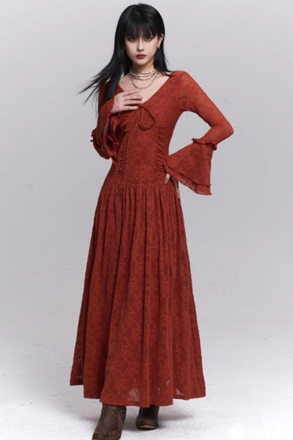 Red Knitted Long Dress