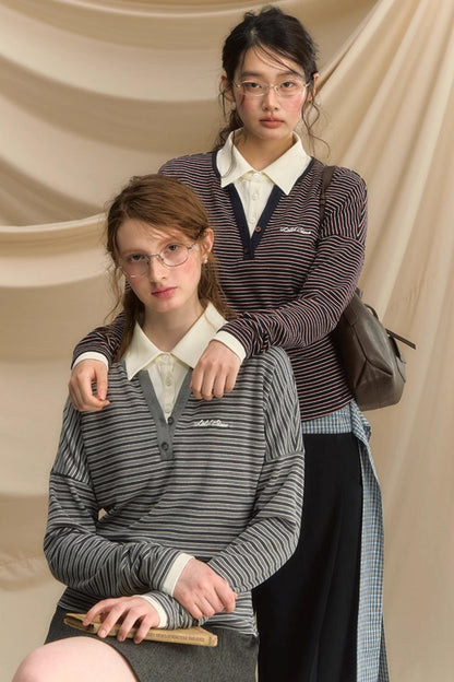 High-Intelligence Striped Long-Sleeved T-Shirt