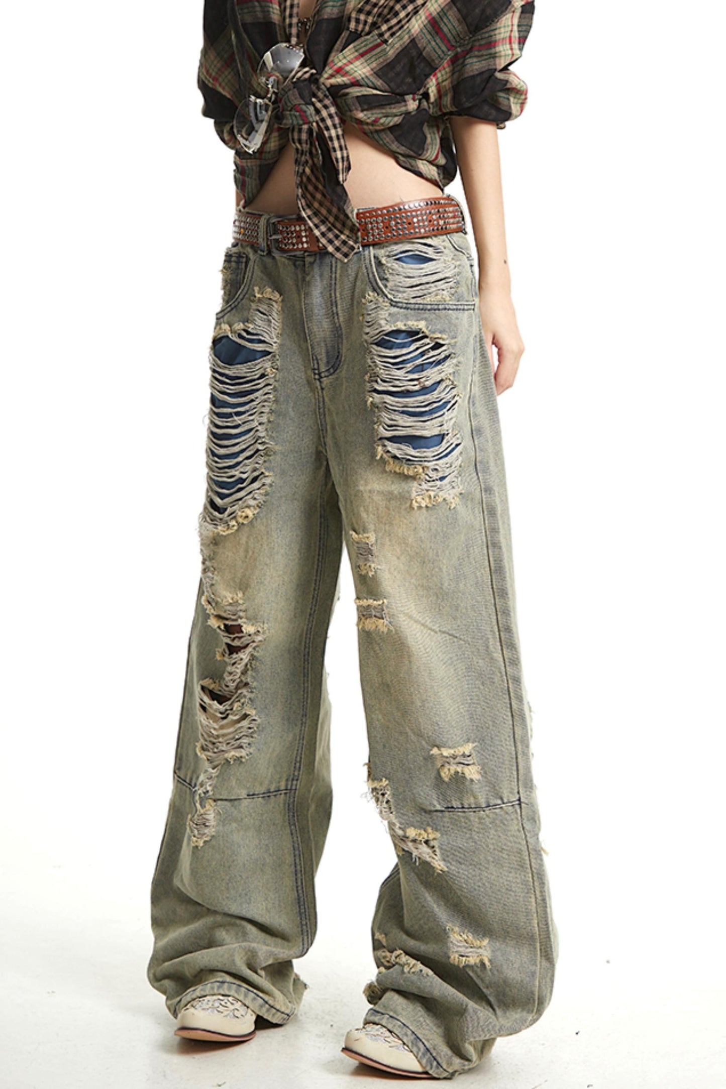 Retro Wide-Leg Denim Trousers