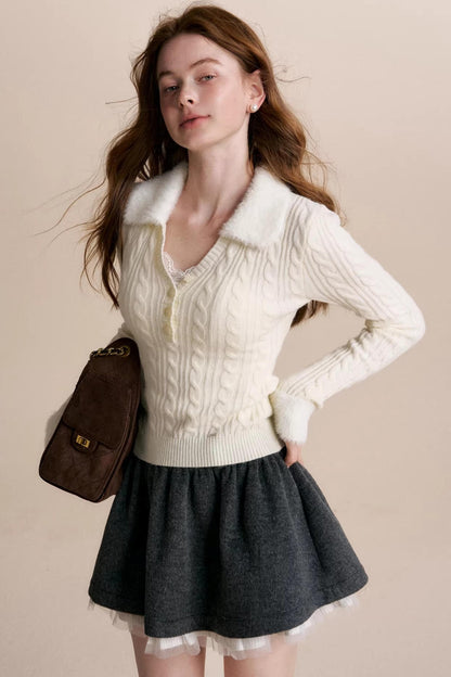 Wool Blend Patchwork Skirt