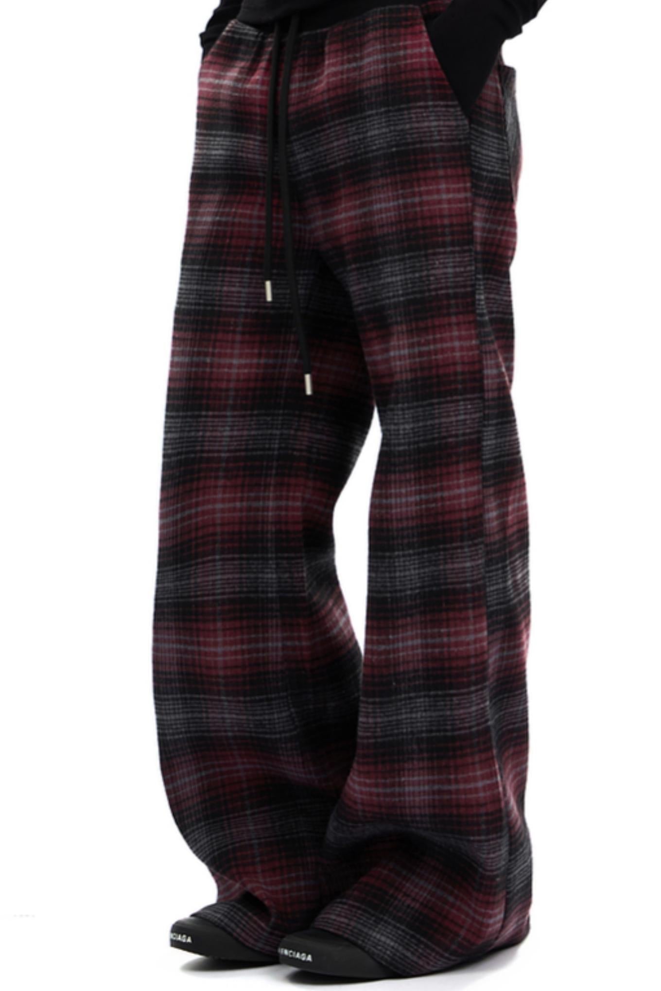 Retro Red Plaid Straight Pants