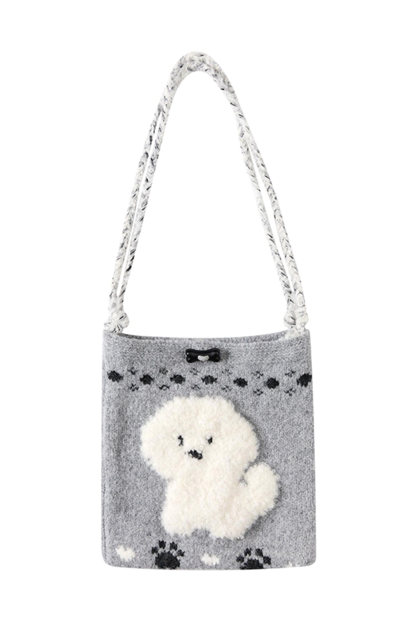 College Style Puppy Knit Shoulder Bag