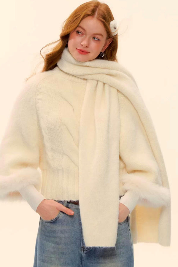 Wool Blend Plush Edge Sweater Scarf Set
