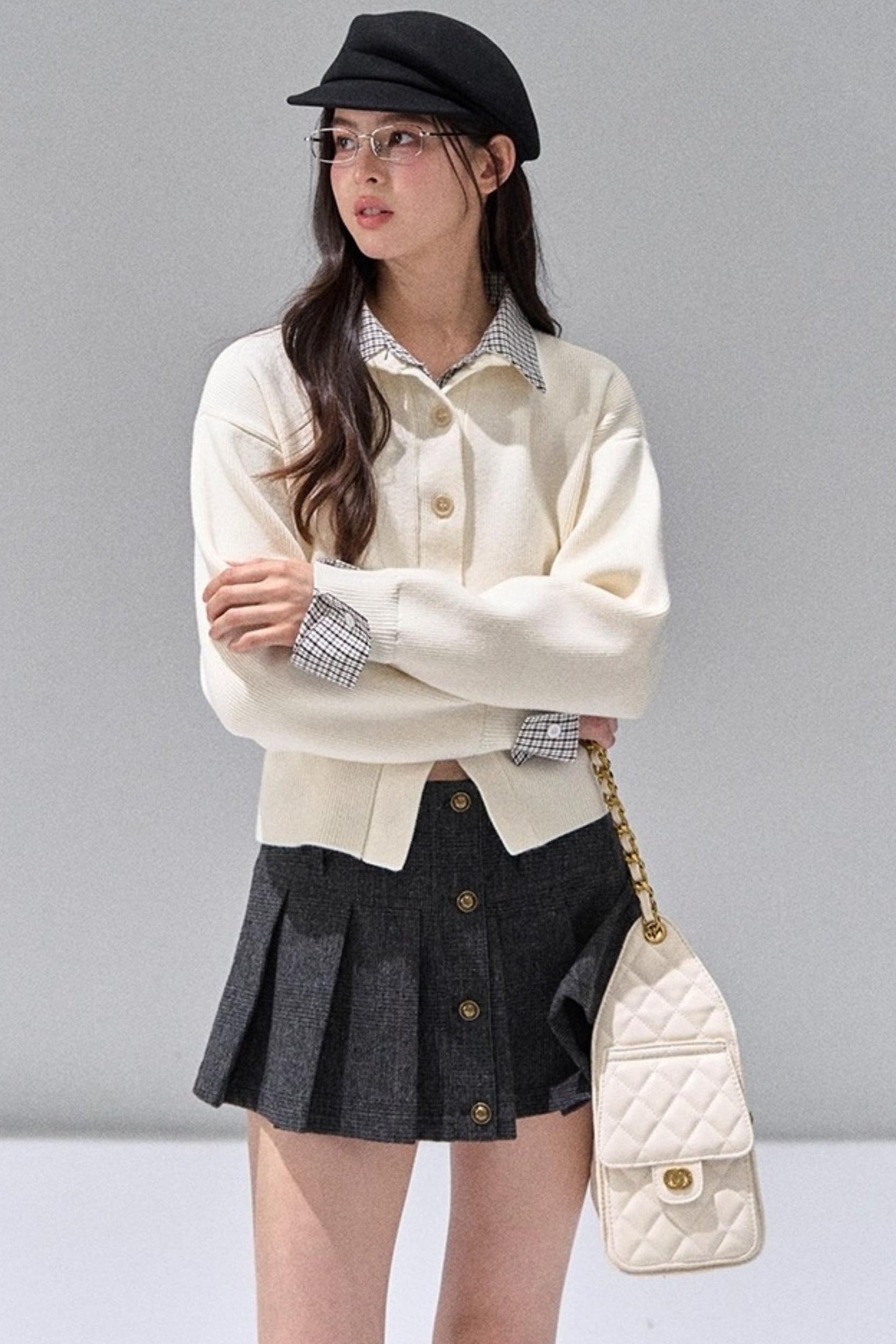 Fake Two Polo Lapel Sweater Skirt Set-Up